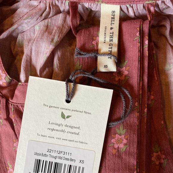 Spell Utopia Button Through Midi Dress in Berry - Picture 10 of 12